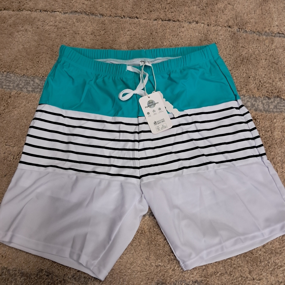 PatPat Blue and White Board Shorts Quick-Dry Swimwear